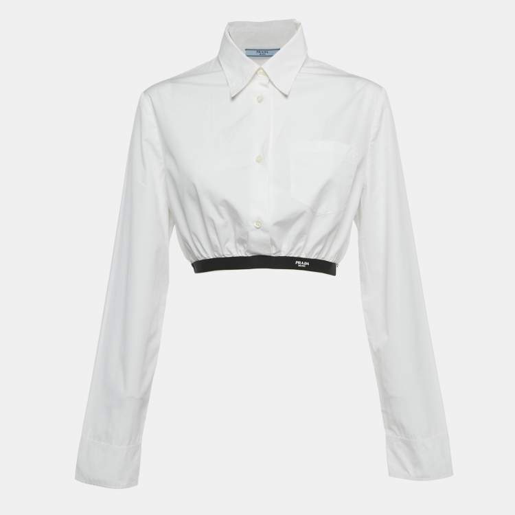 Pre Owned Prada White Cotton Button Front Crop Top M
