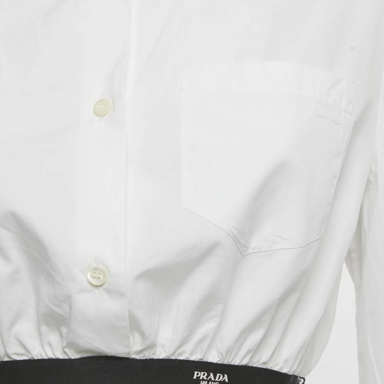 Pre Owned Prada White Cotton Button Front Crop Top M