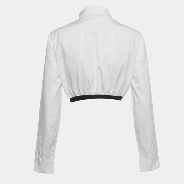 Pre Owned Prada White Cotton Button Front Crop Top M