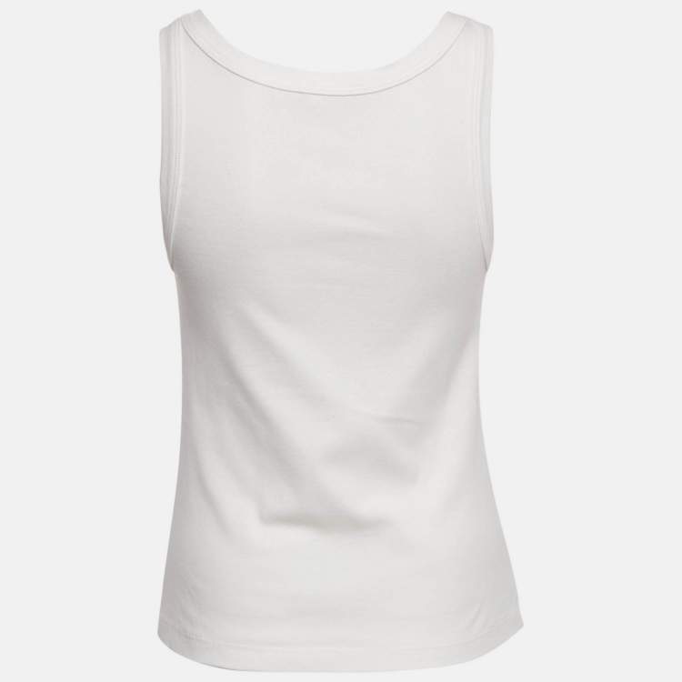 Pre Owned Prada White Ribbed Knit Triangle Logo Plaque Jersey Tank Top S