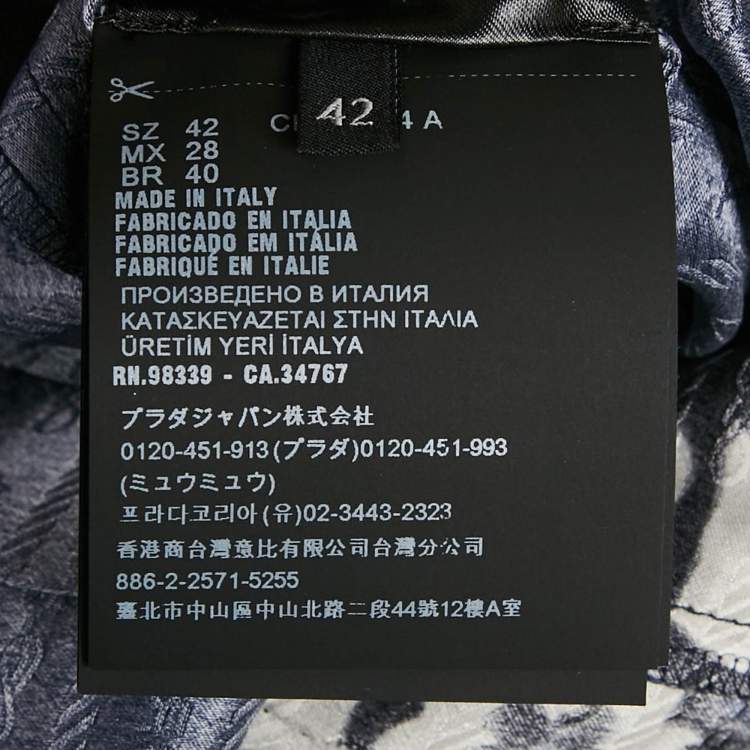 مملوكة مسبقًا Prada Navy Blue Floral Print Satin Silk Pleated Long Dress M