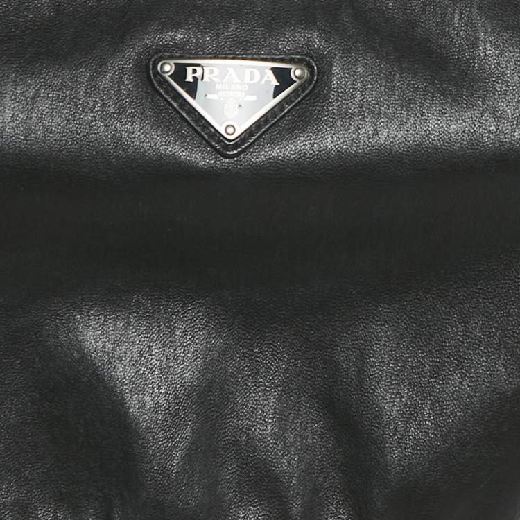 Pre Owned Prada Black Leather Logo Plaque Detail Sleeveless Crop Top L