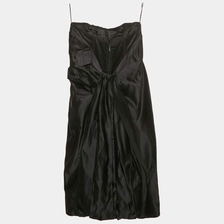 Pre Owned Prada Black Satin Silk Draped Strapless Mini Dress S
