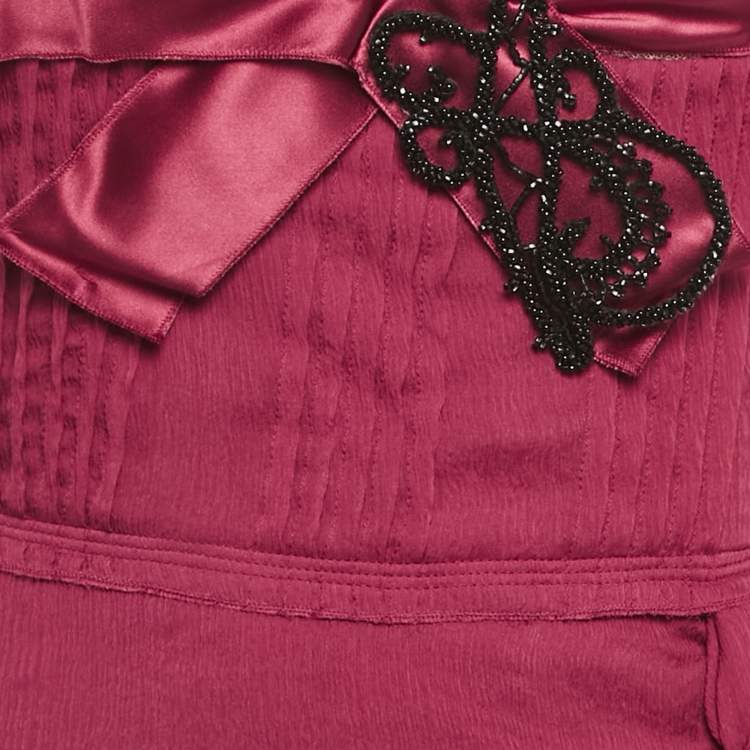 Pre Owned Prada Burgundy Silk Chiffon Bead Detail Midi Dress S