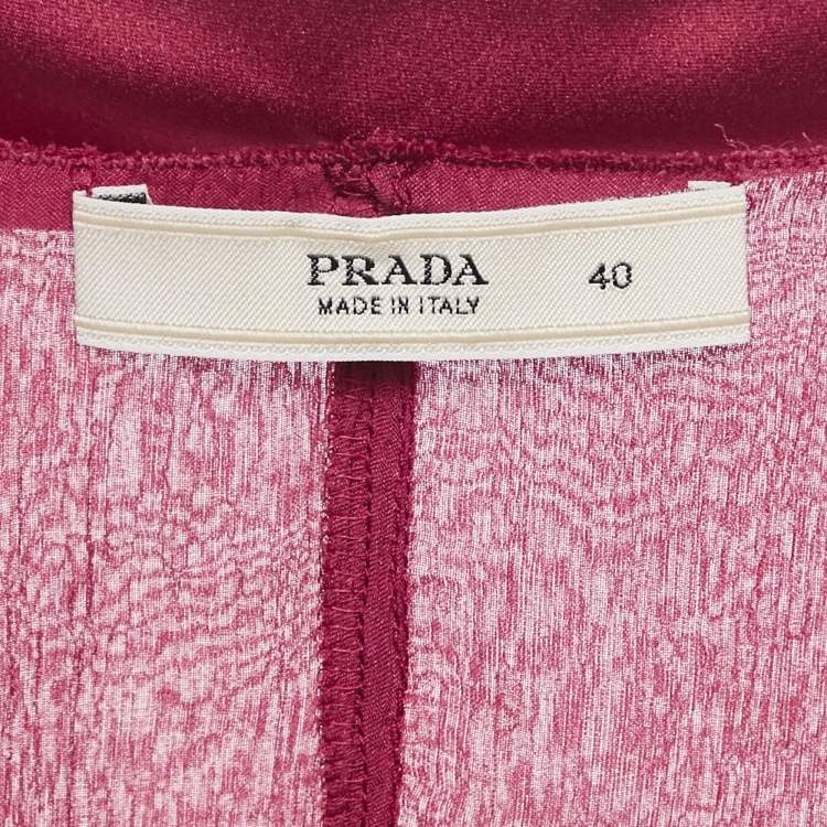 Pre Owned Prada Burgundy Silk Chiffon Bead Detail Midi Dress S