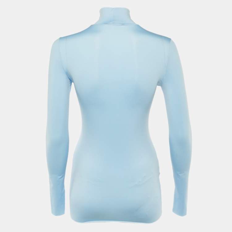 Pre Owned Prada Blue Jersey Long Sleeve Turtleneck Top S