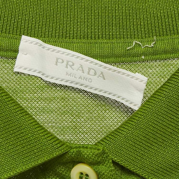 Pre Owned Prada Green Cotton Pique Polo T-Shirt L