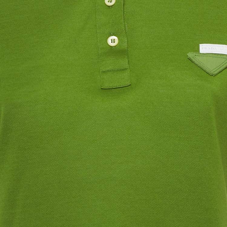 Pre Owned Prada Green Cotton Pique Polo T-Shirt L