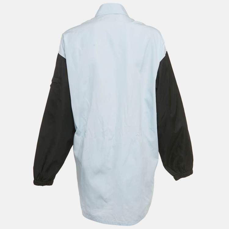 Pre Owned Prada Blue /Black Cotton &Nylon Sleeve Button Down Shirt Dress S
