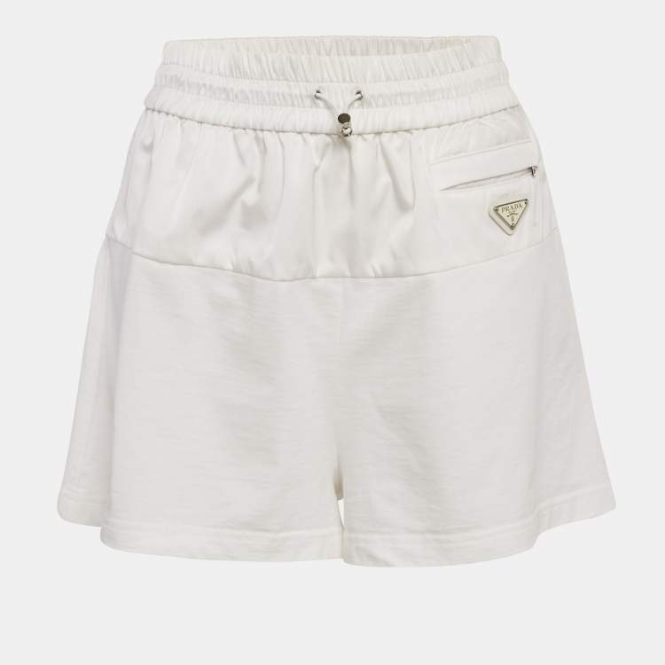 Pre Owned Prada White Jersey and Nylon Triangle Logo Detail Shorts S
