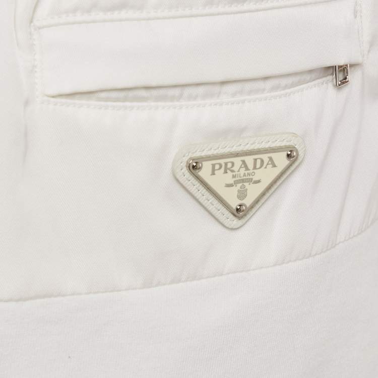Pre Owned Prada White Jersey and Nylon Triangle Logo Detail Shorts S