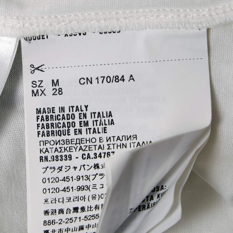 Pre Owned Prada White / Green Logo Applique Cotton & Silk Mini Dress M