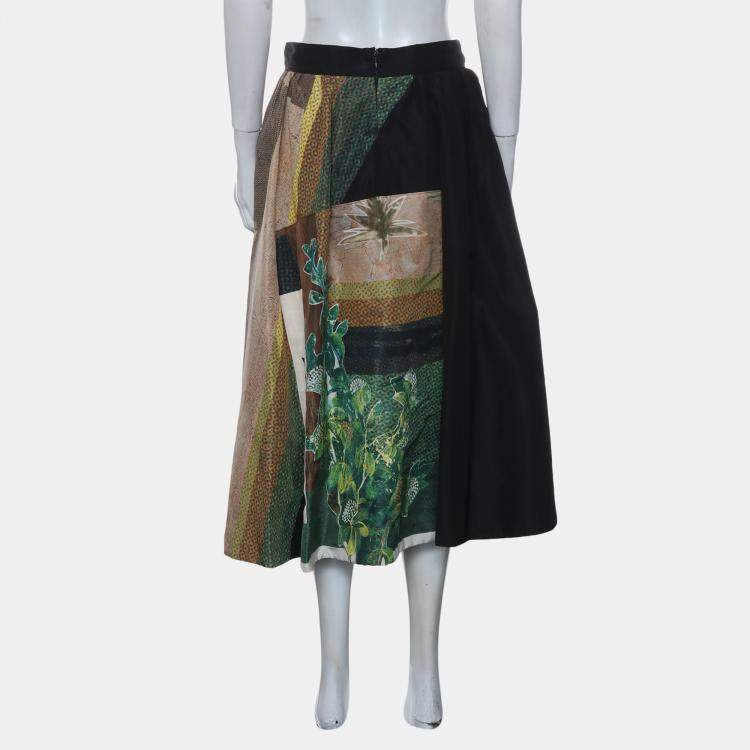 Pre Owned Prada Printed Silk Patch Detail Germinal Skirt