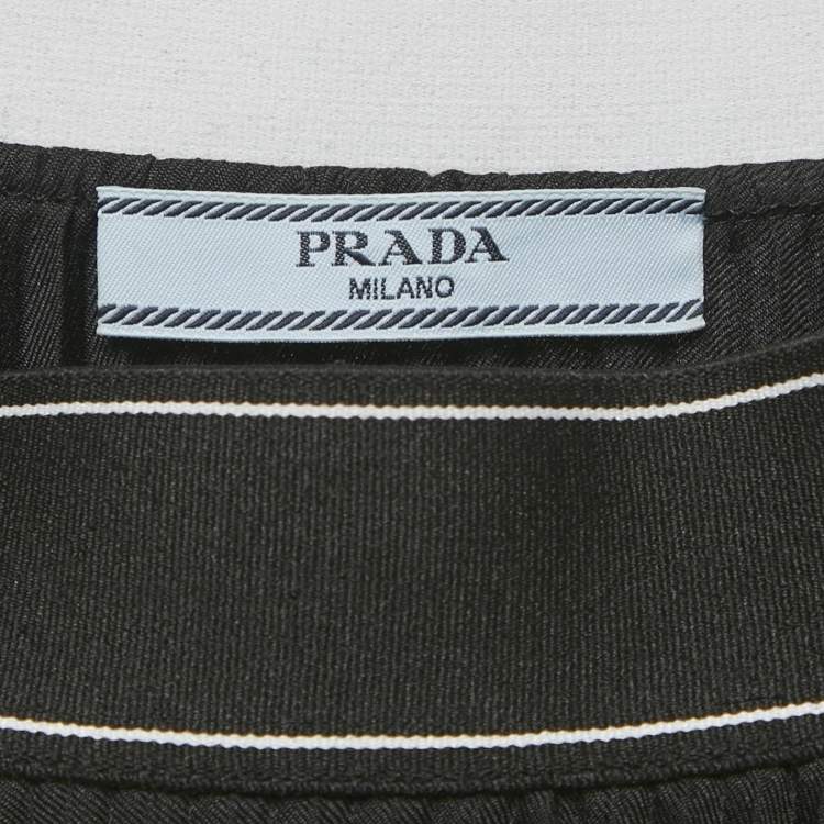 Pre Owned Prada Black Plisse Logo Band Detail Midi Skirt M