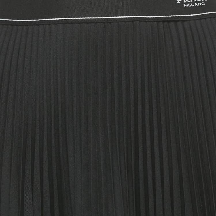 Pre Owned Prada Black Plisse Logo Band Detail Midi Skirt M