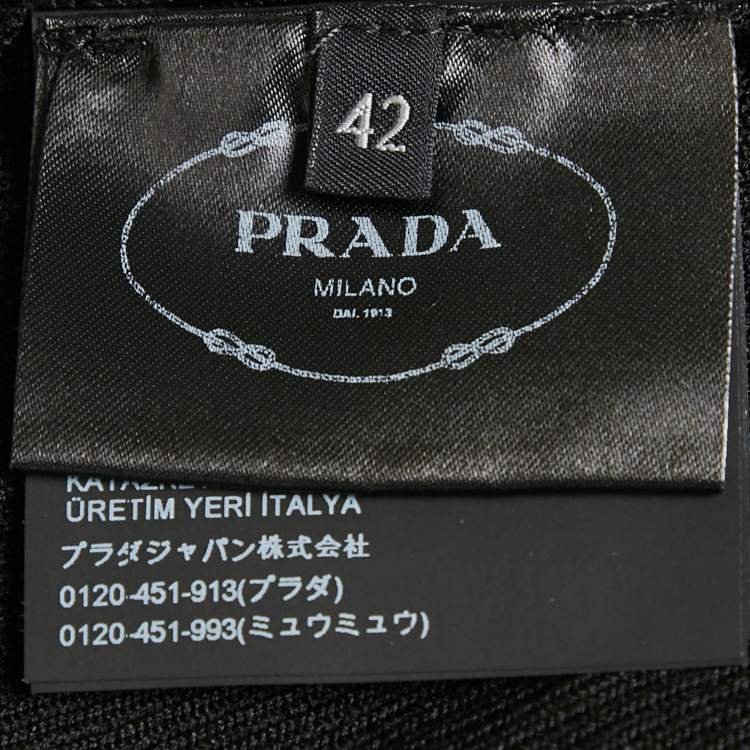 Pre Owned Prada Black Silk Rib Knit Logo Detail Crop Top M
