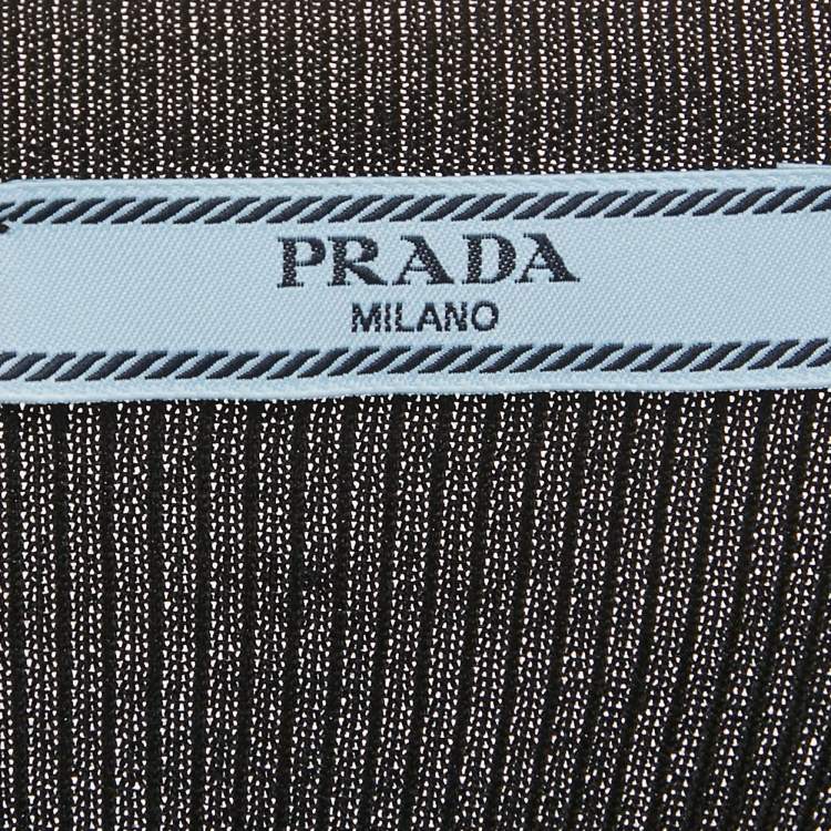 Pre Owned Prada Black Silk Rib Knit Logo Detail Crop Top M