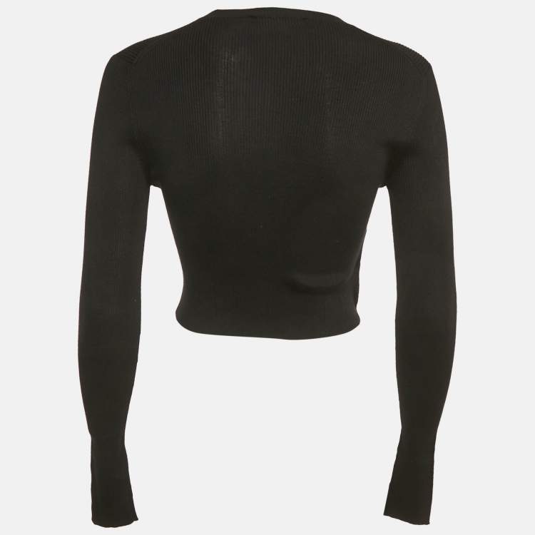 Pre Owned Prada Black Silk Rib Knit Logo Detail Crop Top M