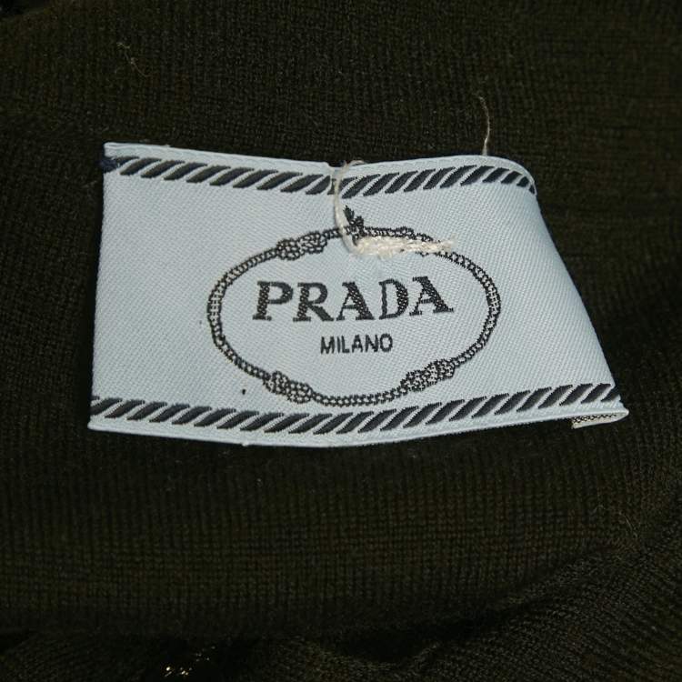 Pre Owned Prada Black Knit half Zip Sleeves Crop Top S