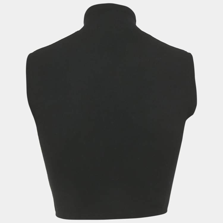 Pre Owned Prada Black Knit half Zip Sleeves Crop Top S