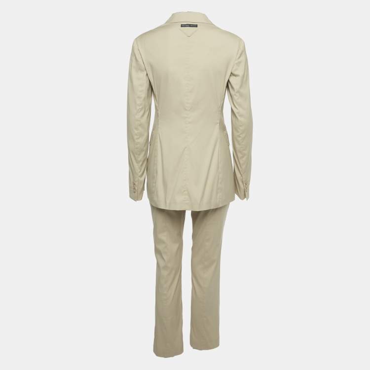 مملوكة مسبقًا Prada Beige Cotton Blend Blazer & Pants Suit S 