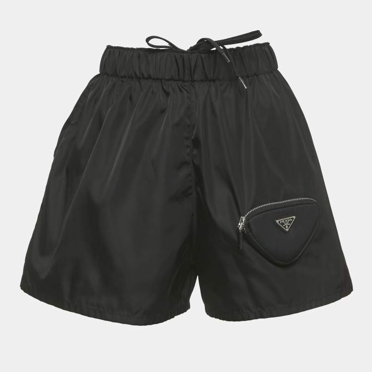 Pre Owned Prada Black R-Nylon Triangle Pocket Detail Shorts S