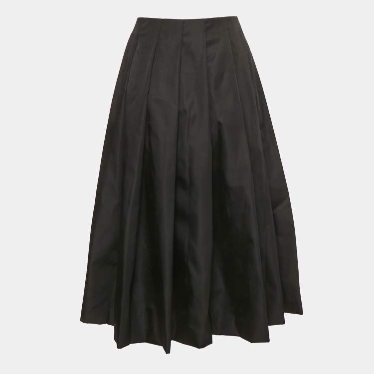 Pre Owned Prada Re Nylon Black Nylon Pleated Midi Skirt M 