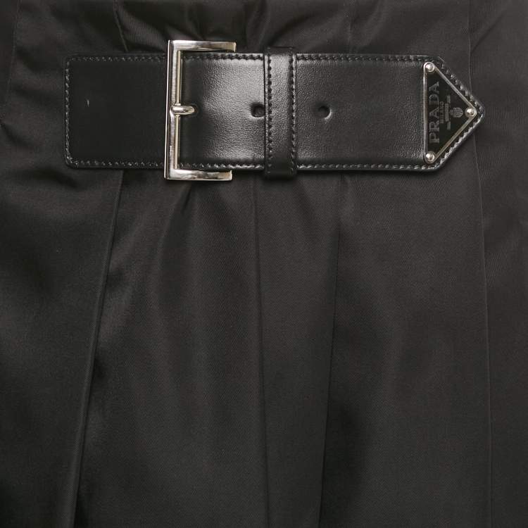 Pre Owned Prada Re Nylon Black Nylon Pleated Midi Skirt M 