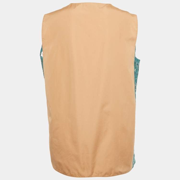 Pre Owned Prada Beige/White Cotton Floral Lace Trim Sleeveless Top M