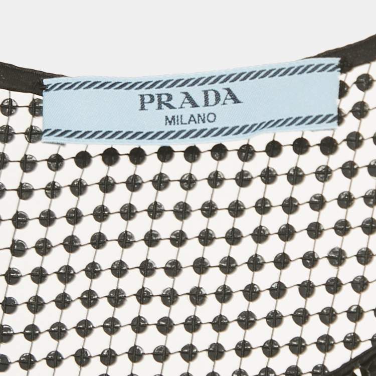 Pre Owned Prada Black Rhinestone Embellished Mesh Shift Dress S