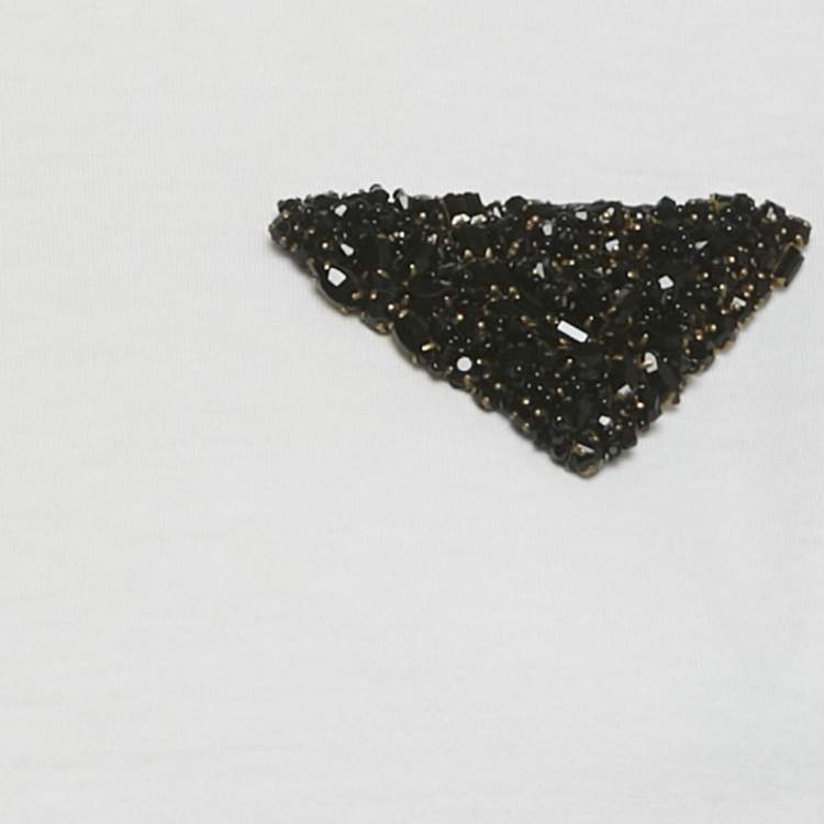 Pre Owned Prada White Triangle Crystal Applique Jersey T-Shirt S