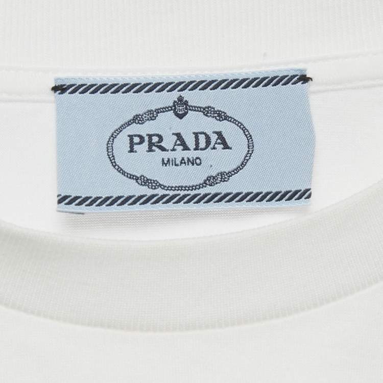 Pre Owned Prada White Triangle Crystal Applique Jersey T-Shirt S