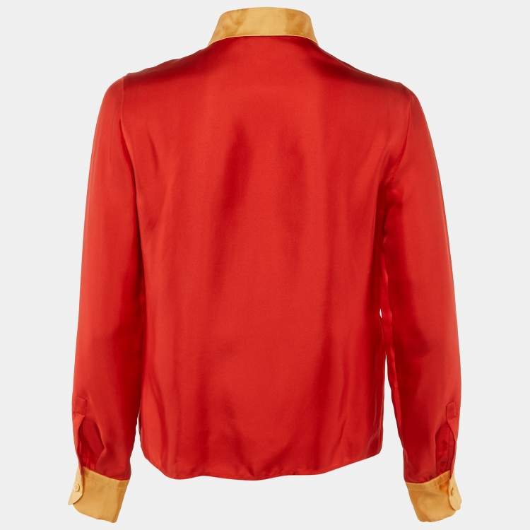 Pre Owned Prada Red Silk Full Sleeves Shirt M