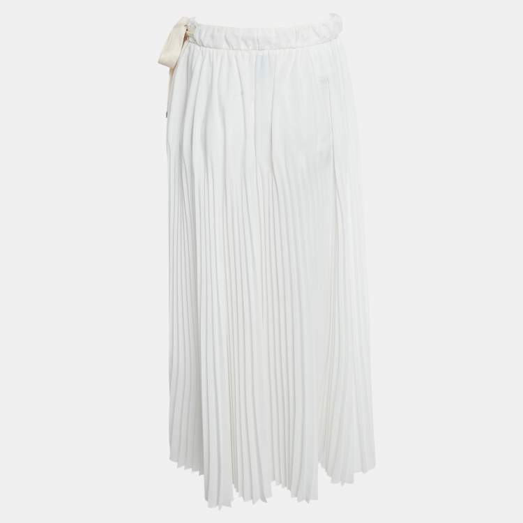 Pre Owned Prada White Chiffon Pleated Midi Skirt M