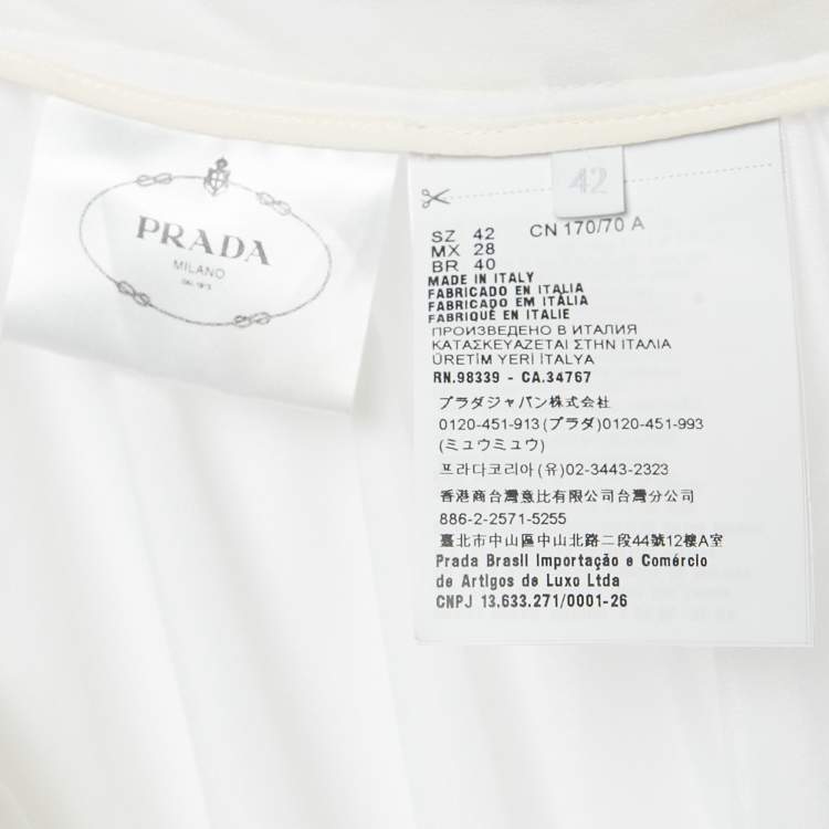 Pre Owned Prada White Chiffon Pleated Midi Skirt M