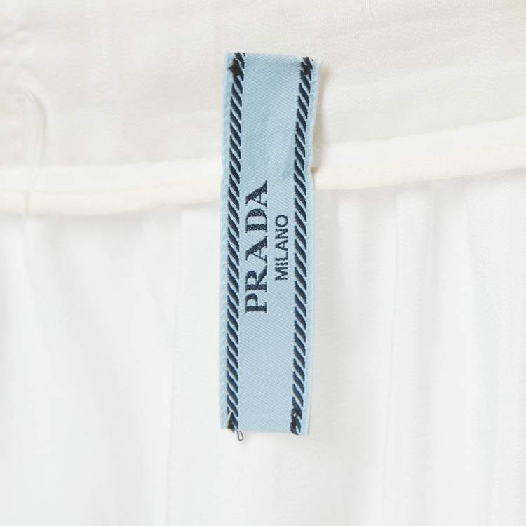 Pre Owned Prada White Chiffon Pleated Midi Skirt M