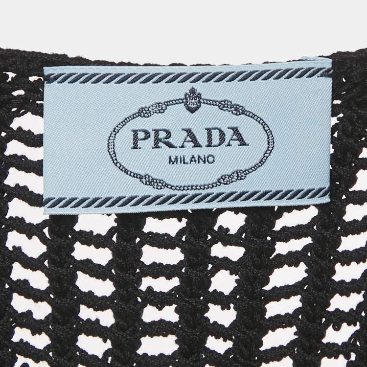 Pre Owned Prada Black Logo Embroidered Crochet Crop Top and Skirt Set M