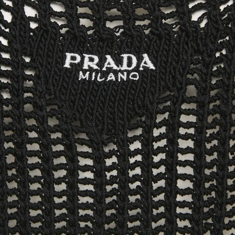 Pre Owned Prada Black Logo Embroidered Crochet Crop Top and Skirt Set M