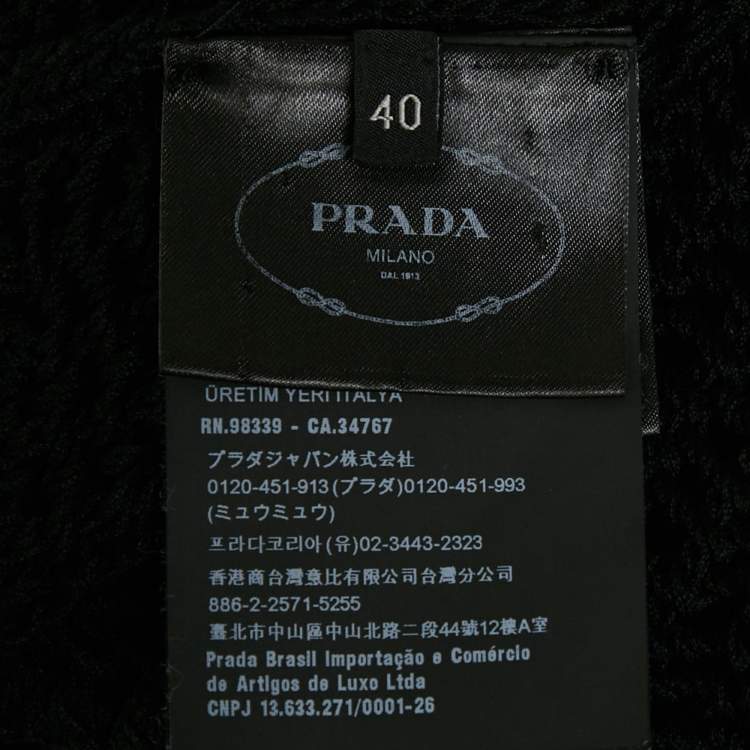 Pre Owned Prada Black Logo Embroidered Crochet Crop Top and Skirt Set M