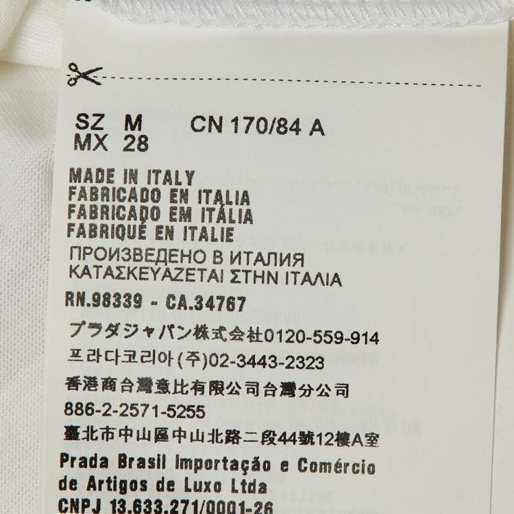 Pre Owned Prada White Cotton Ostrich Feather Trim T-Shirt M