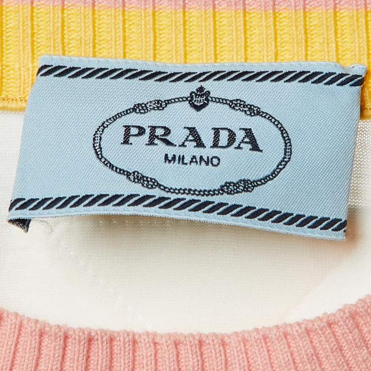 Pre Owned Prada White Cotton Ostrich Feather Trim T-Shirt M