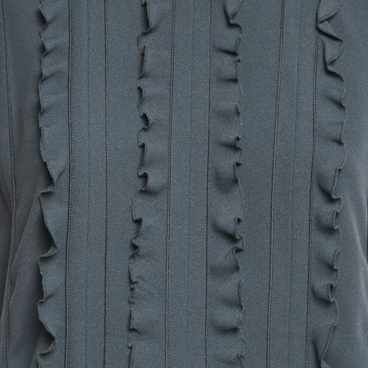 Pre Owned Prada Grey Crepe Ruffle Detail Short Dress M