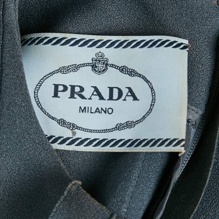 Pre Owned Prada Grey Crepe Ruffle Detail Short Dress M