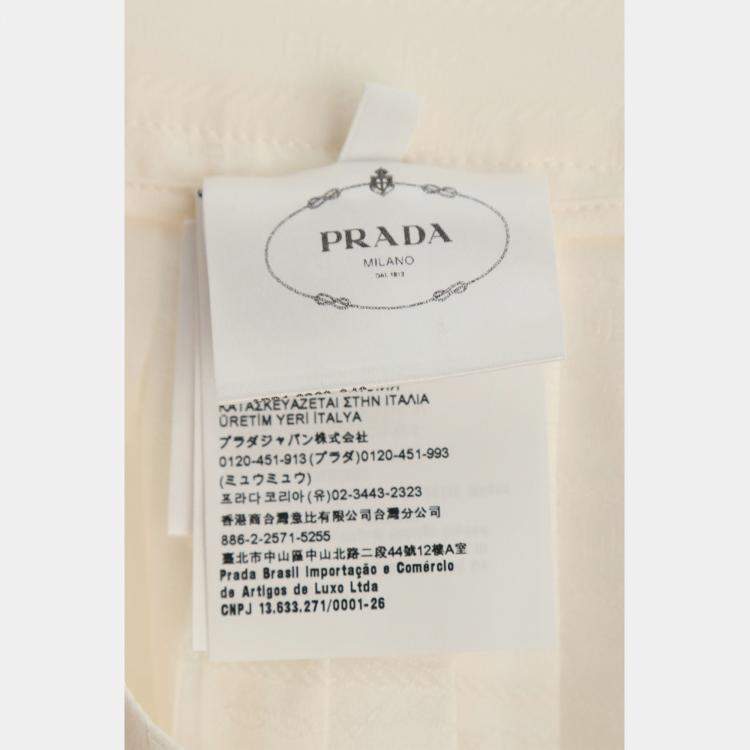 Pre Owned Prada Logo-Jacquard White Silk Pleated Skirt XS