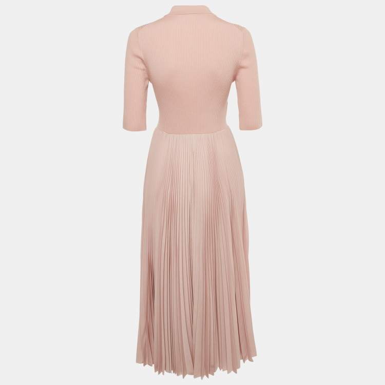 Pre Owned Prada Pink Rib Knit and Plisse Midi Dress M