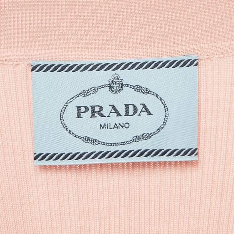 Pre Owned Prada Pink Rib Knit and Plisse Midi Dress M