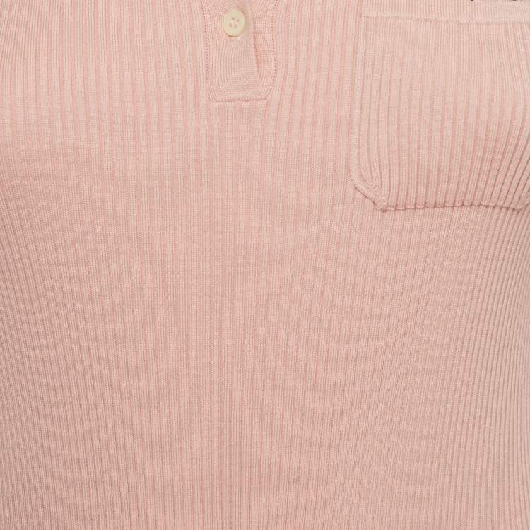 Pre Owned Prada Pink Rib Knit and Plisse Midi Dress M