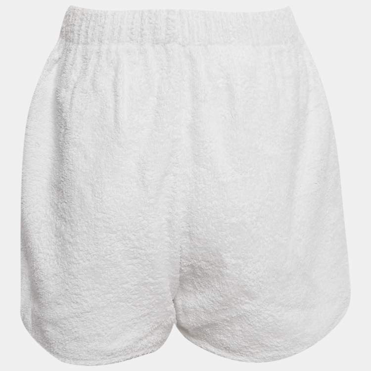 Pre Owned Prada White Terry Triangle Logo Applique Shorts M