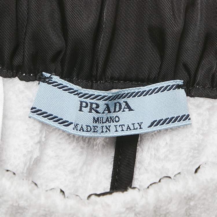 Pre Owned Prada White Terry Triangle Logo Applique Shorts M