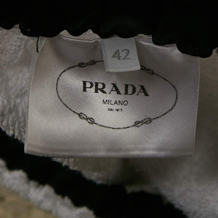 Pre Owned Prada White Terry Triangle Logo Applique Shorts M